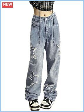 Women's Y2K Star Patchwork Baggy Jeans Grunge Streetwear